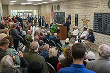 Jim Sharp speaks during dedication. Image courtesy of Tom Parish.