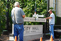 Peace Memorial Auditorium gets signage update.