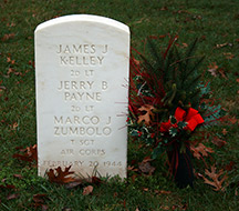 Lt. Payne and two other members of the B-17G -Boomerang Barbar- grave marker at Zachary Taylor National Cemetery, Louisville, Kentucky